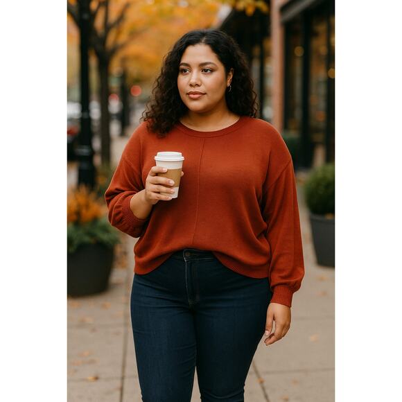 New Project Social T Los Angeles Rust Red Dolman Sleeve Sweater Women’s Medium - Picture 2 of 12